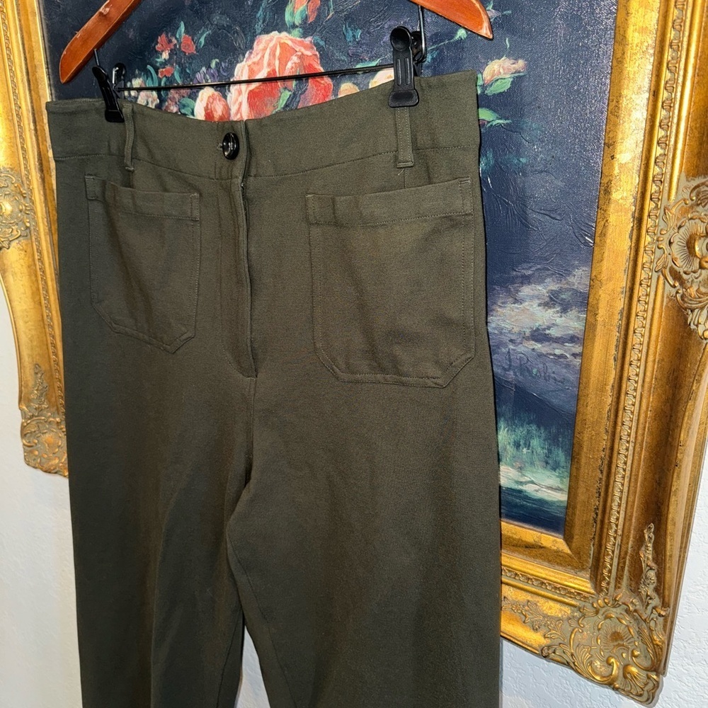 Quince Dark Green Wide Leg Ponte Cropped High Waist Pants Size 16 Used - Picture 3 of 7